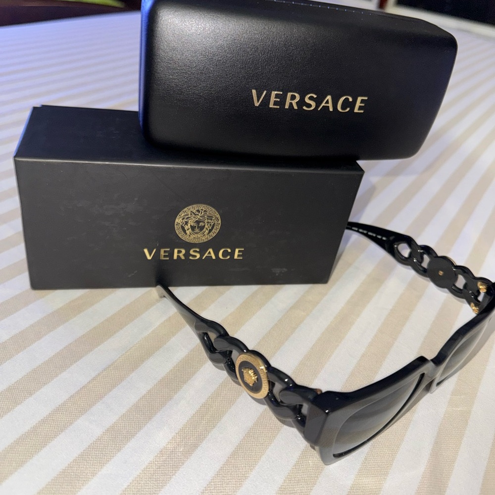 Versace Black Sunglasses with Gold Medallions